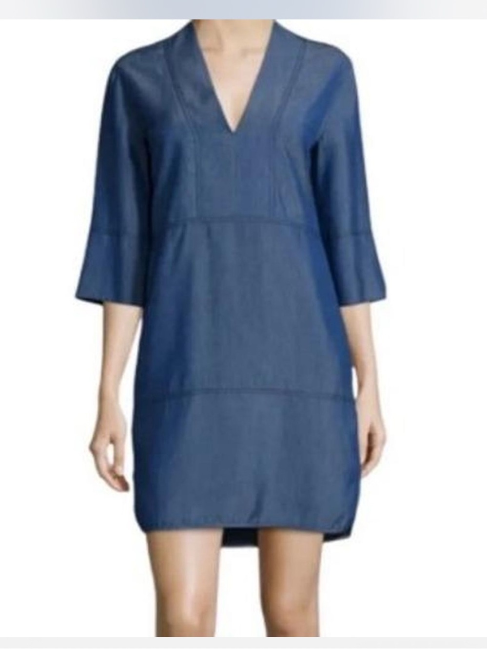 Vince Chambray V-Neck Shift Dress Blue Size Medium